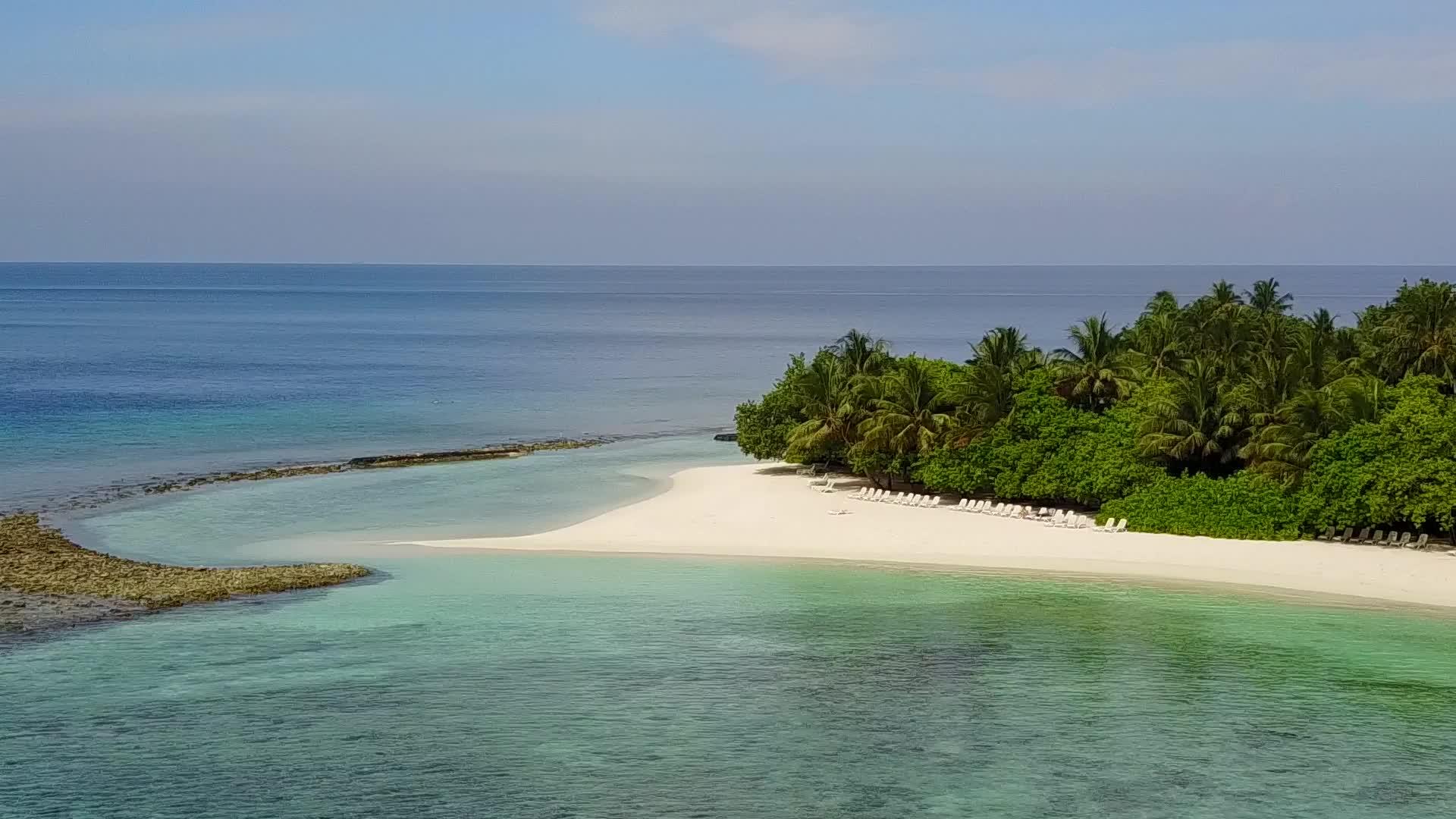 以蓝水和白沙为背景的异国情调的海滨野生动物无人驾驶飞机视频的预览图