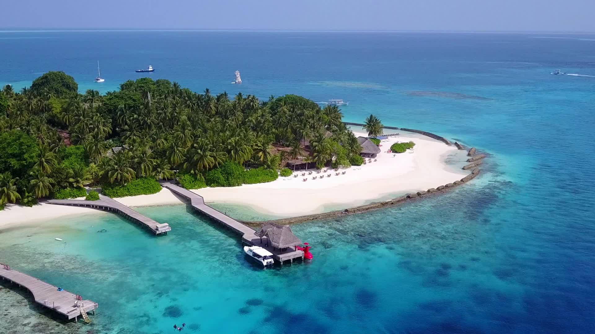 在透明海洋和白沙的背景下热带海滩度假的无人机景观纹理视频的预览图