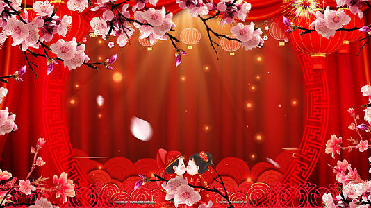 喜庆婚礼舞台背景桃花下落浪漫LED背景视频的预览图