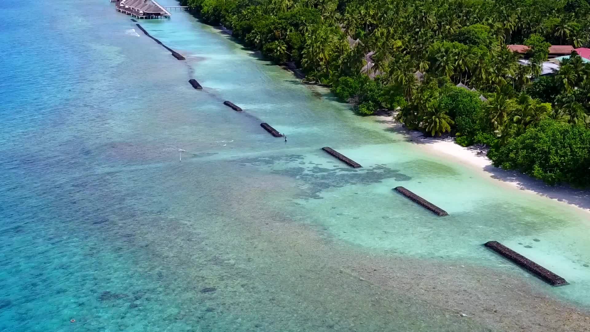 浅水白沙背景下的海岛海滩之旅无人机观海视频的预览图