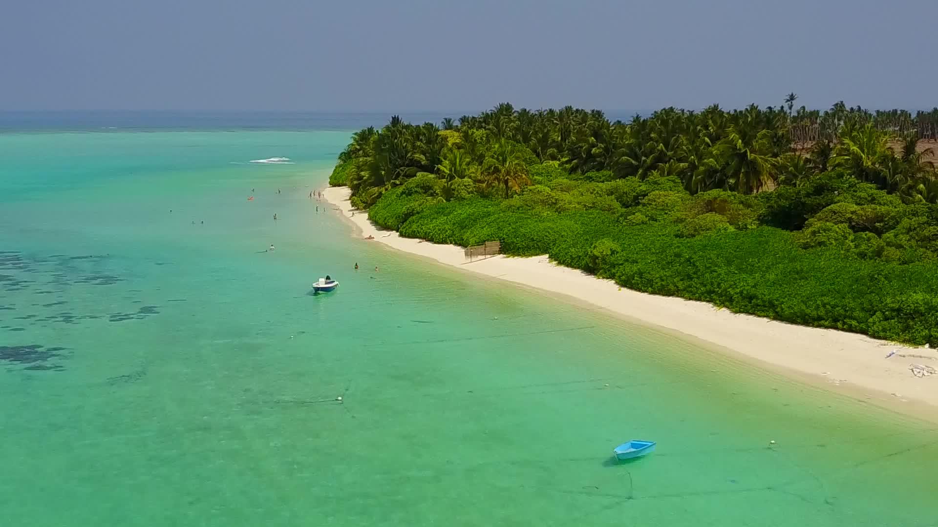 蓝水和浅沙的背景描绘了探索热带海滩的热带海滩视频的预览图