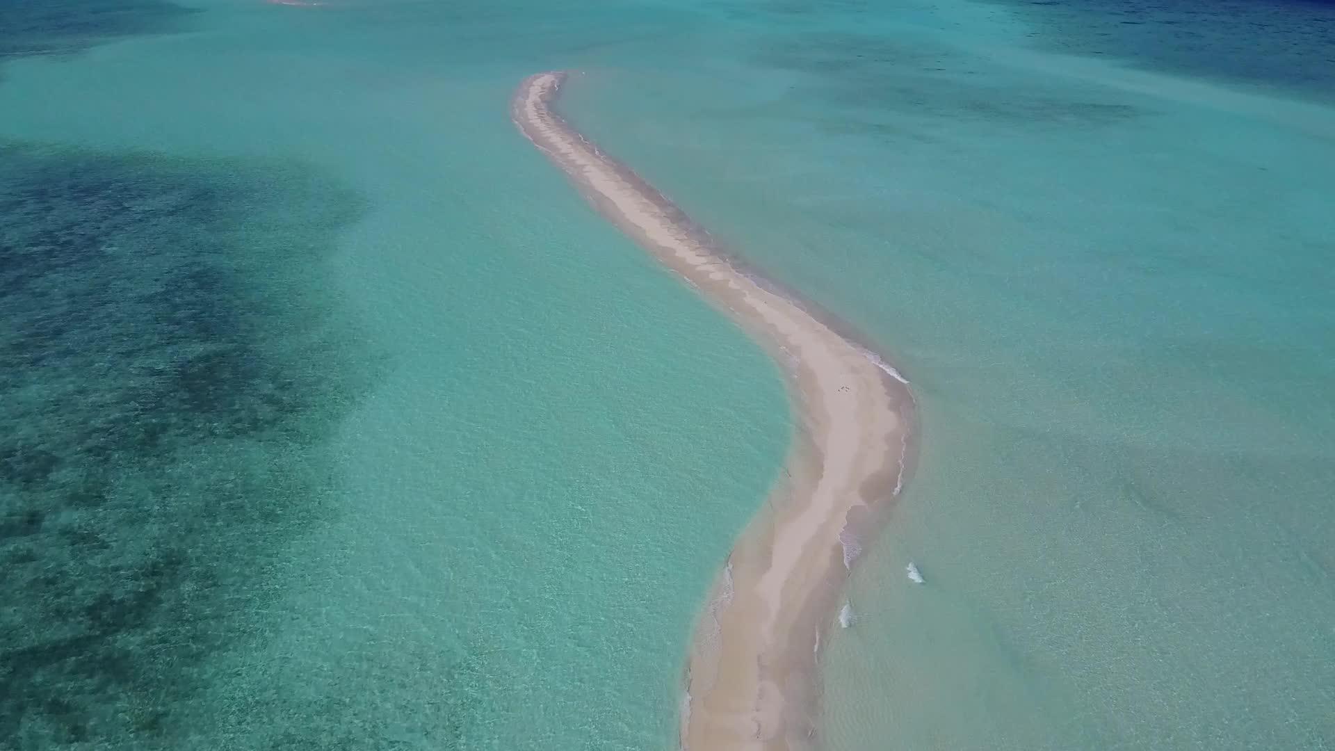 白沙底蓝海豪华海滩野生生物空中无人驾驶飞机景观视频的预览图