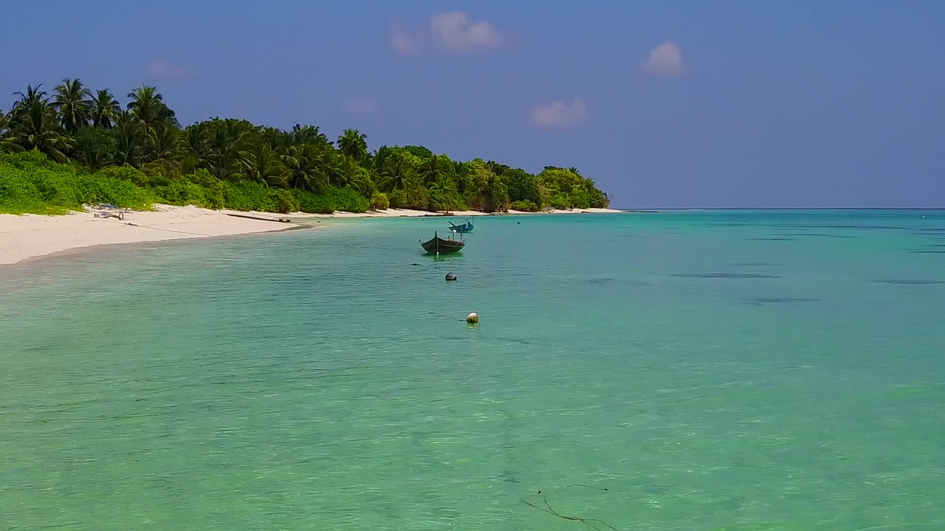 浅海白沙背景下热带岛屿海滩度假的无人机空中景观视频的预览图