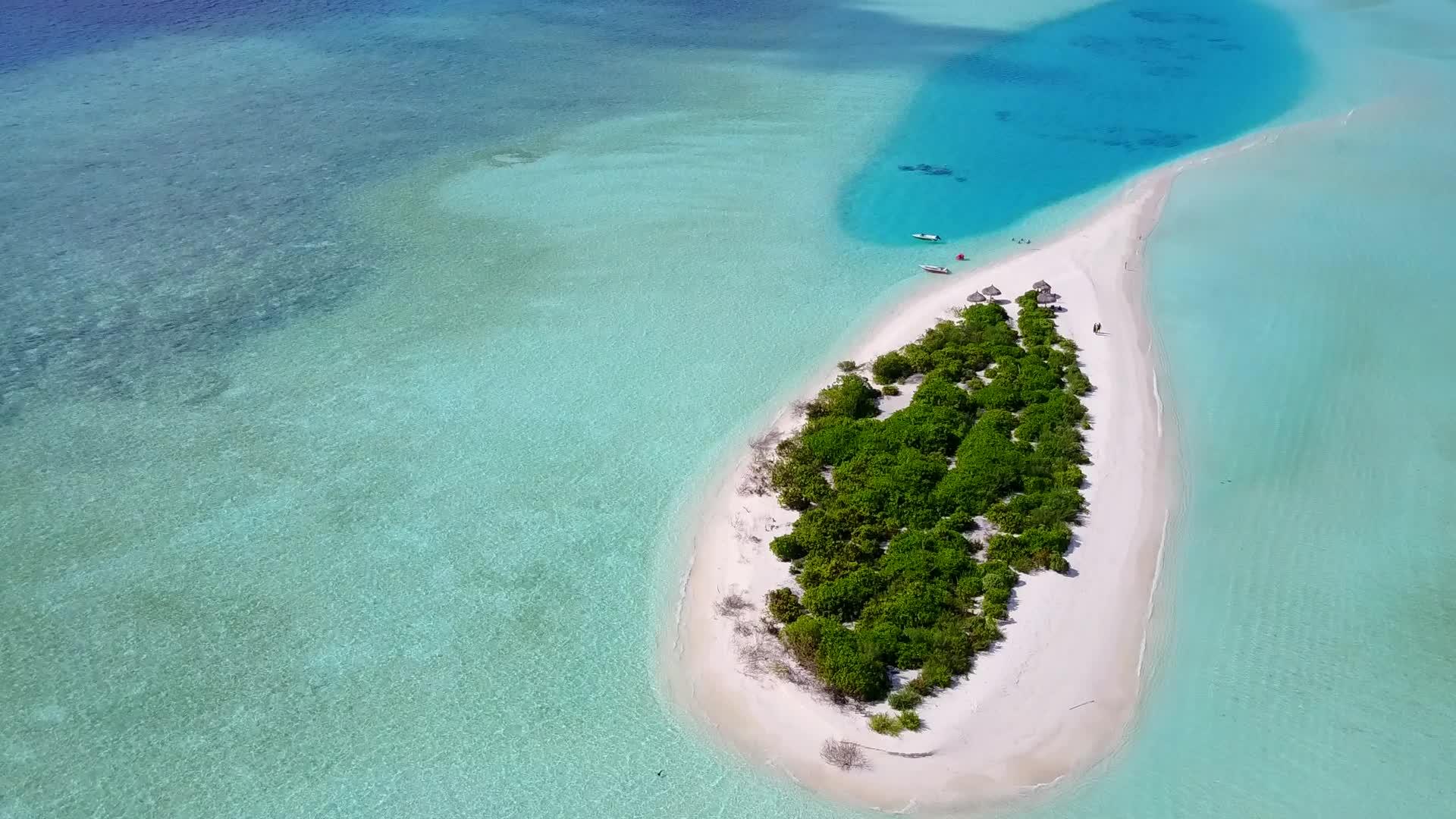 在浅海和亮沙的背景下岛屿海滩在空中航行视频的预览图