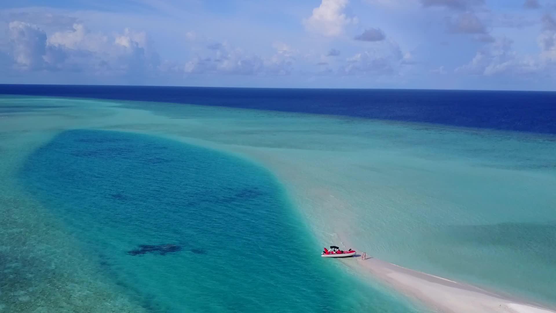 干净的沙质背景蓝海完美的泻湖海滩野生动物的空中海景视频的预览图