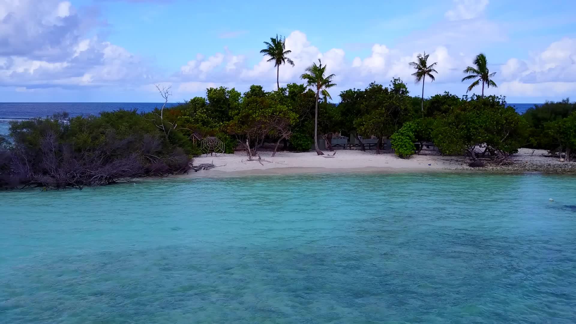热带泻湖海滩在透明水和白沙的背景下有海景视频的预览图