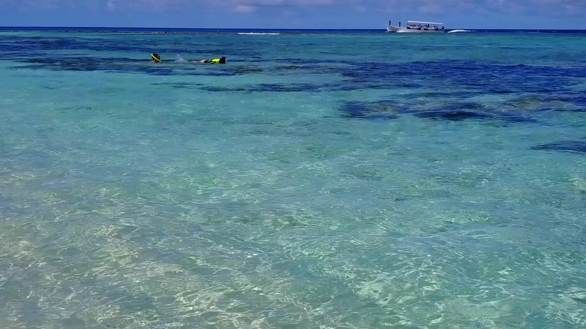 在蓝绿海和白沙的背景下热带海岸线海滩生活方式视频的预览图