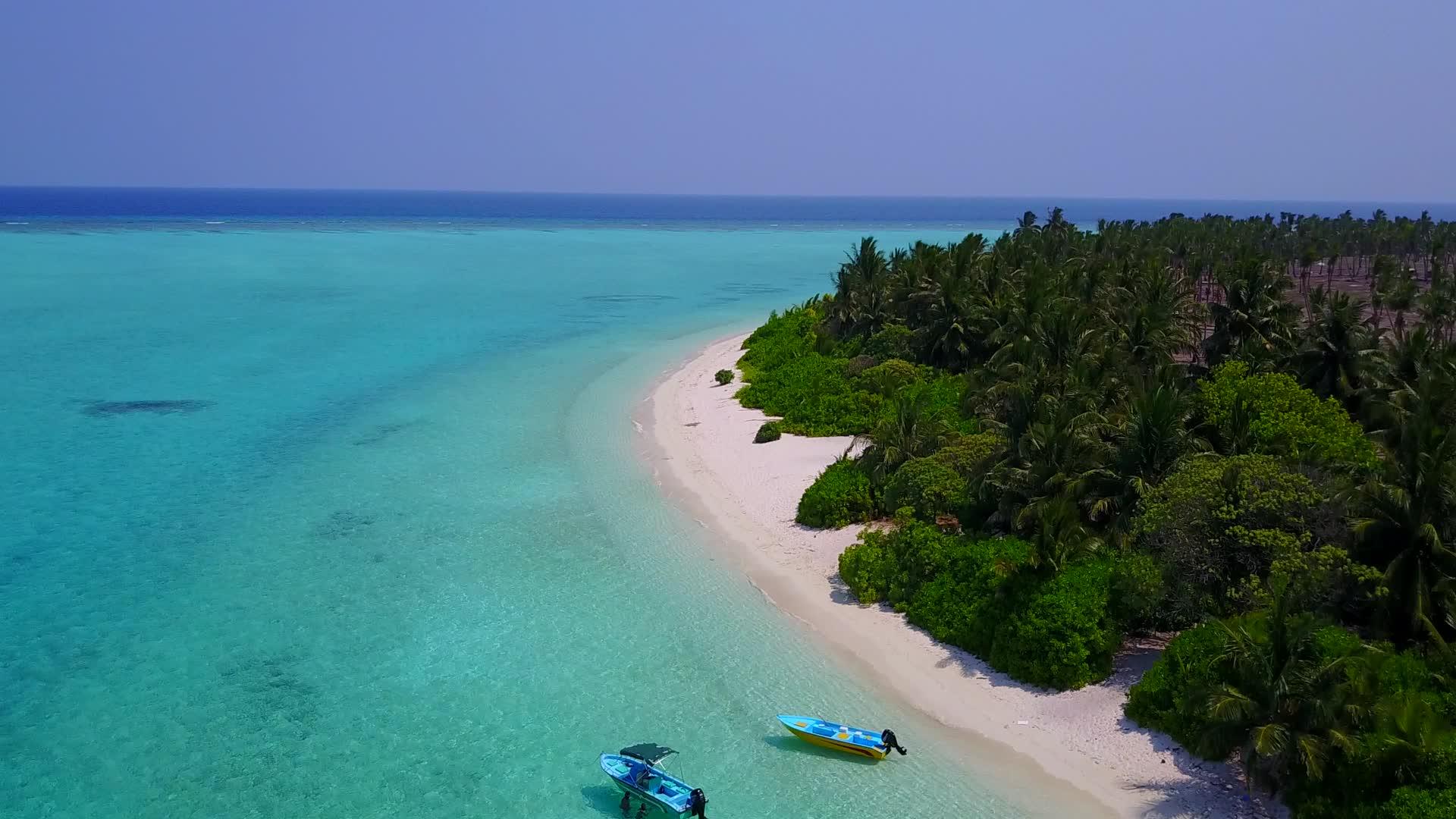 完美的蓝色绿色海洋和白色沙的完美岛屿海滩航航程视频的预览图