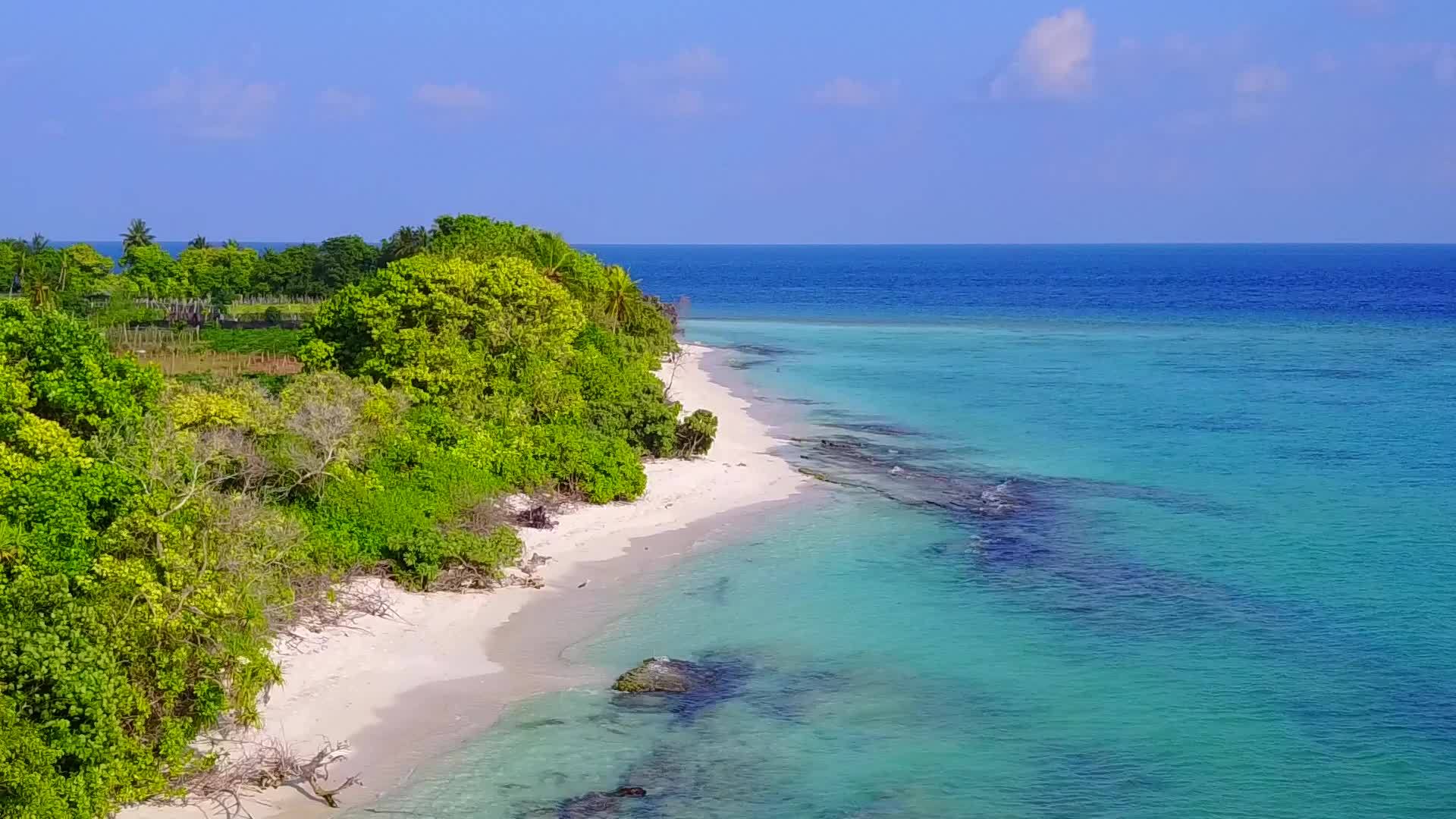 白沙背景蓝绿色海洋海岸线海滩冒险空中无人机海景视频的预览图