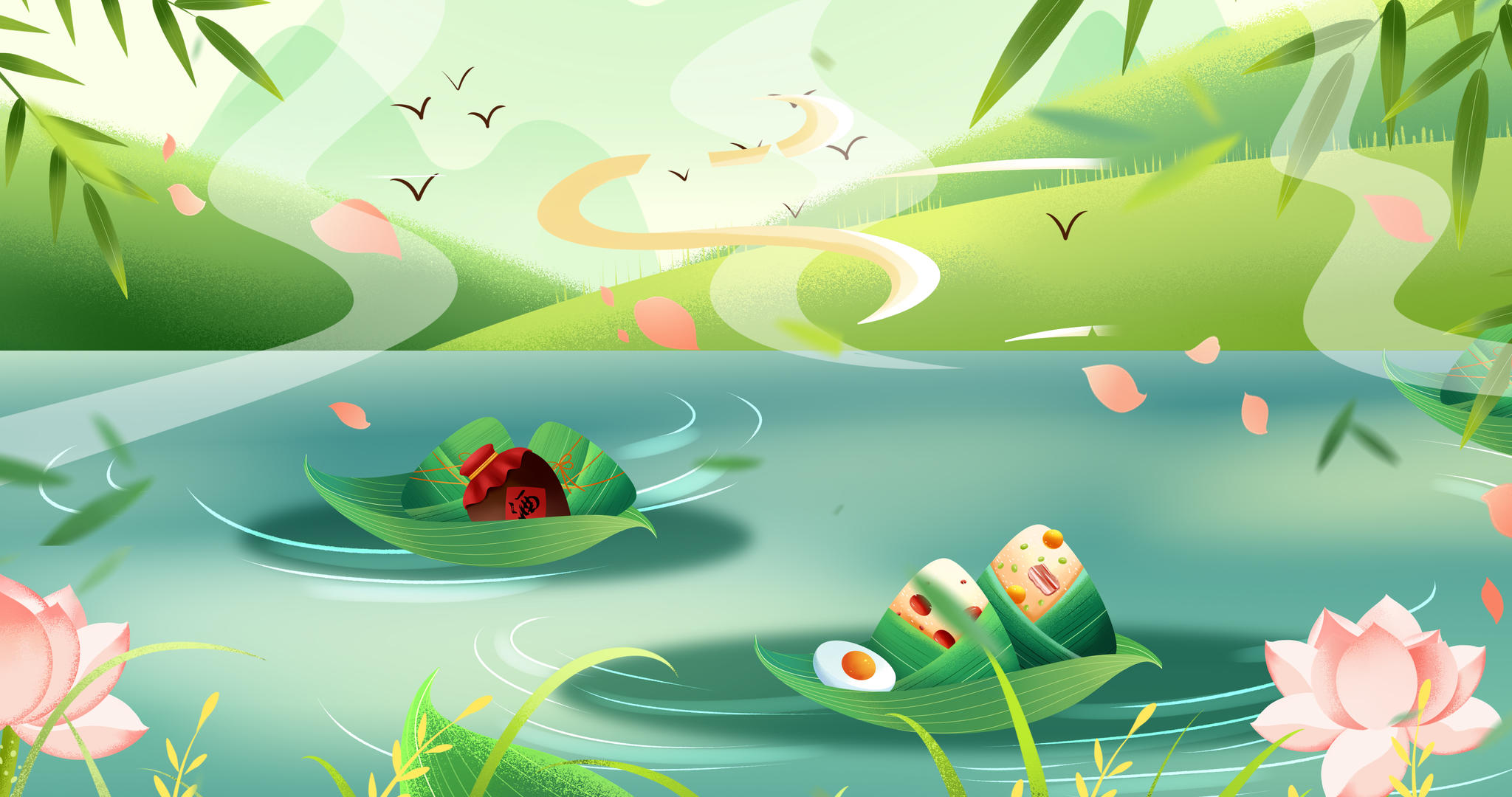 端午节湖面粽子船背景视频的预览图