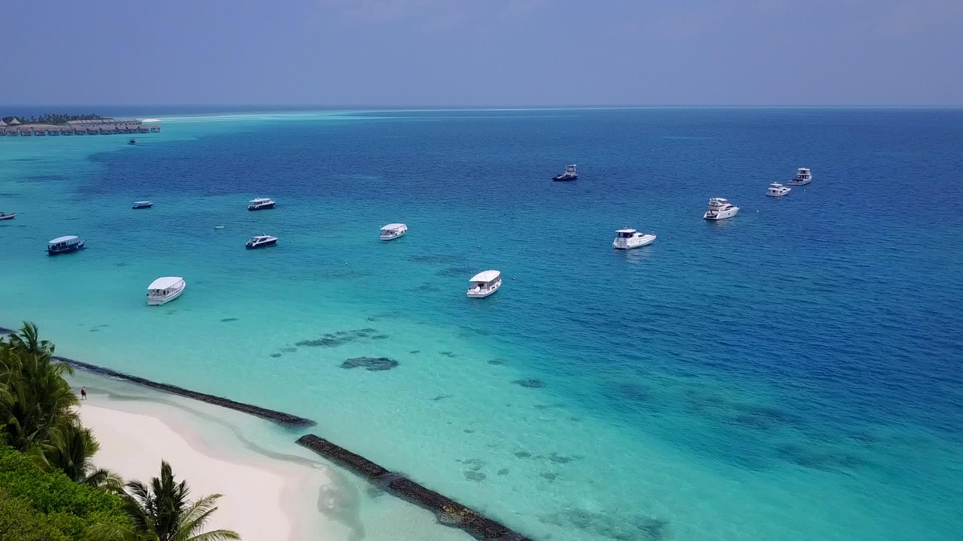 蓝绿海白沙背景热带海滩航行无人机天空视频的预览图