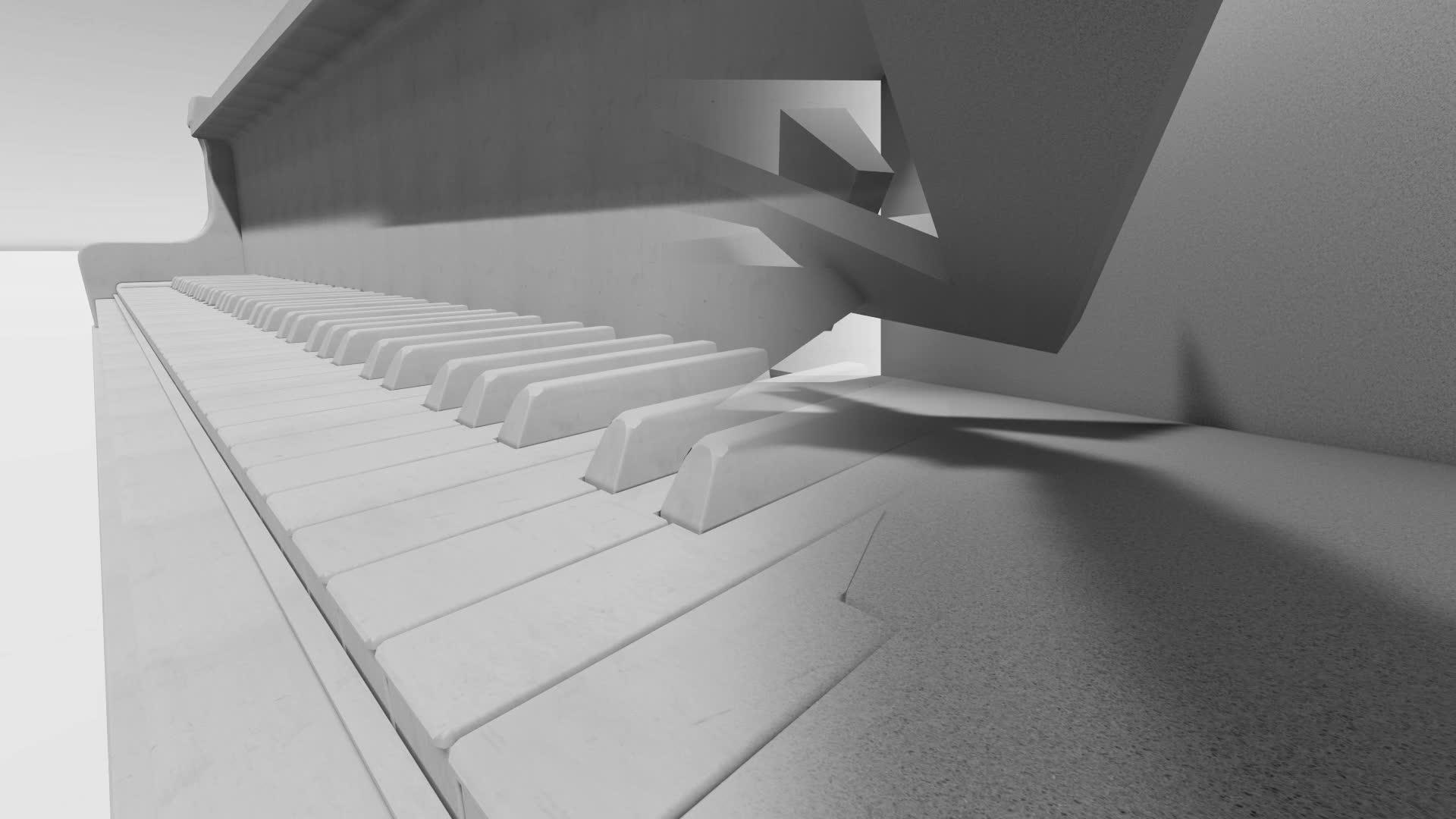 钢琴键和抽象混凝土形状3d动画和成像视频的预览图