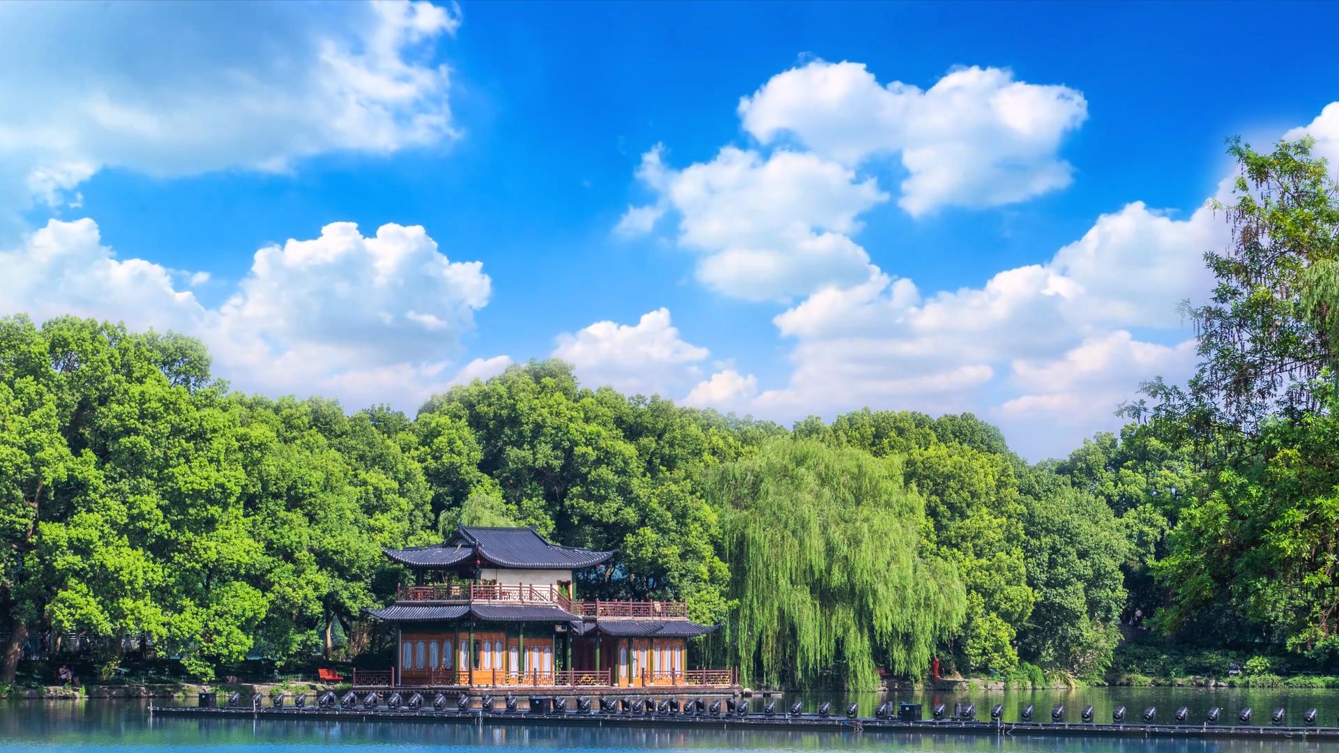 杭州西湖风景旅游照片合成背景视频视频的预览图