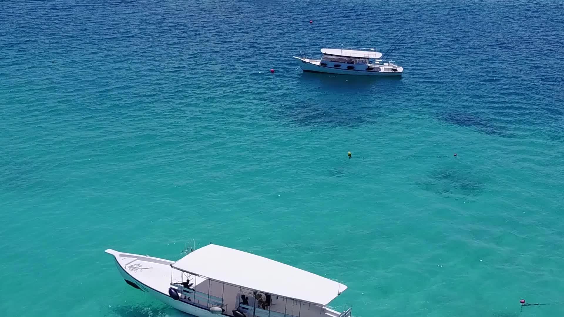 无人驾驶的海面飞行以蓝海和白沙的背景打破了海滩视频的预览图