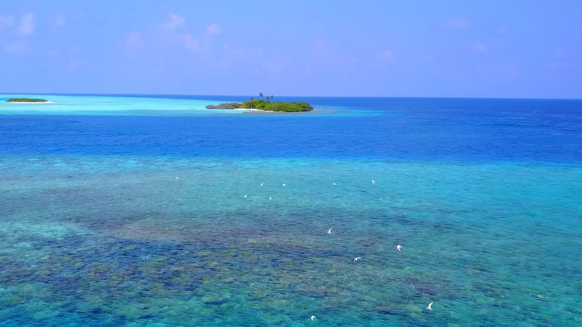 蓝水亮沙背景下热带海滩度假的空中景观视频的预览图
