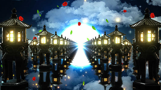4K三维中国风石灯夜景视频的预览图