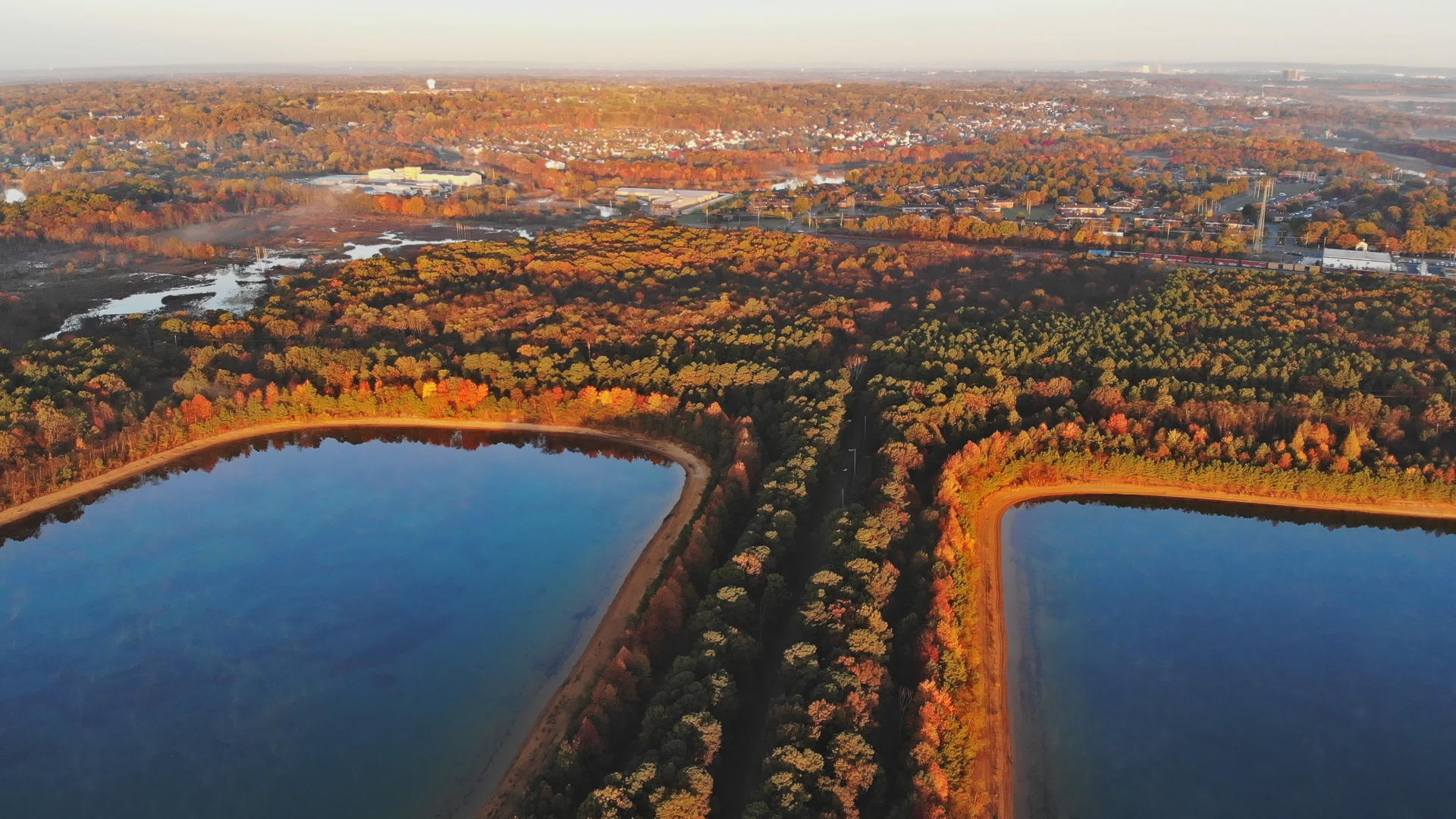 秋天的叶子和湖水的颜色接近清晨的秋天视频的预览图