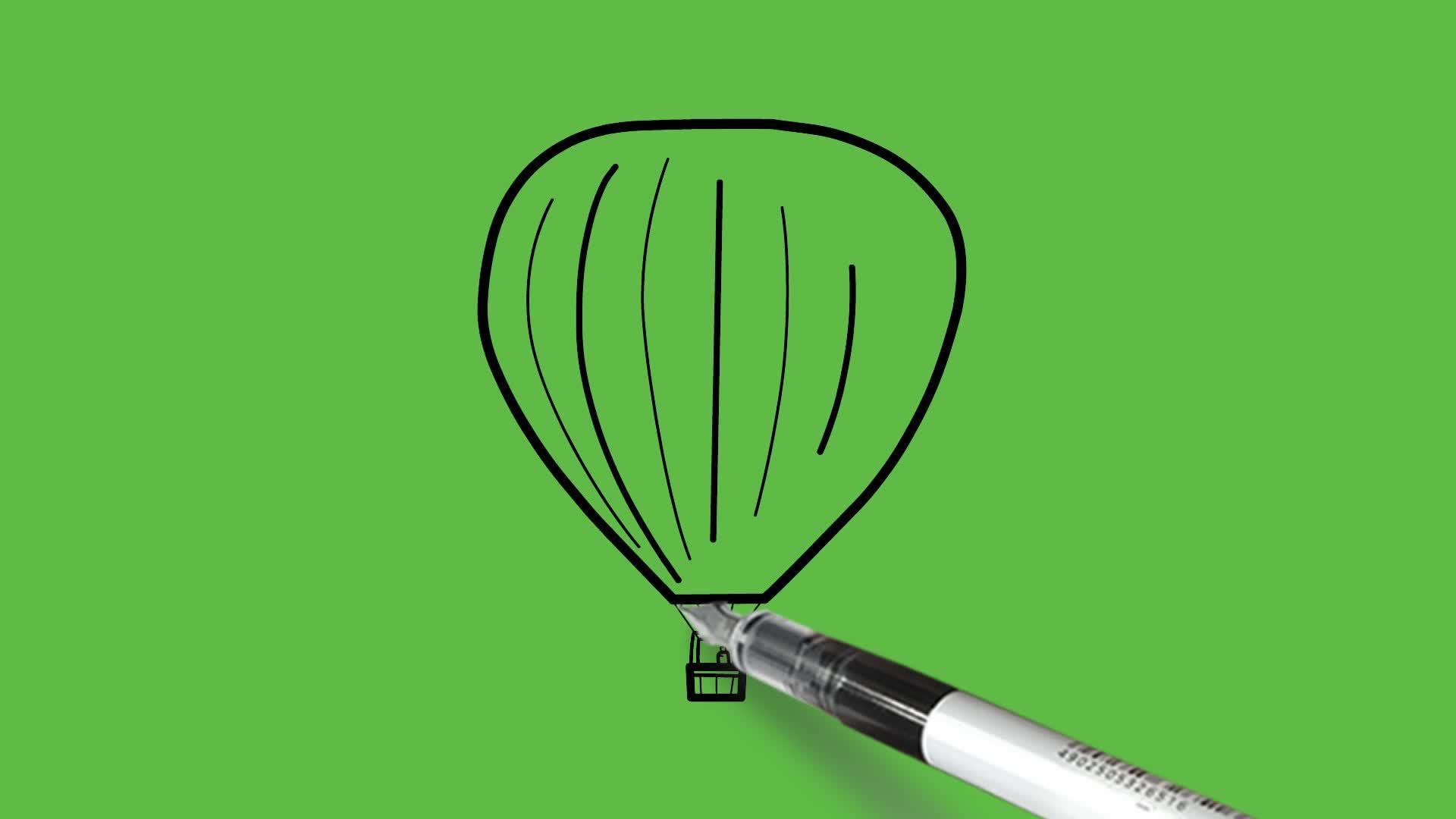 在抽象的绿色背景上画一个带有颜色组合的热气球视频的预览图