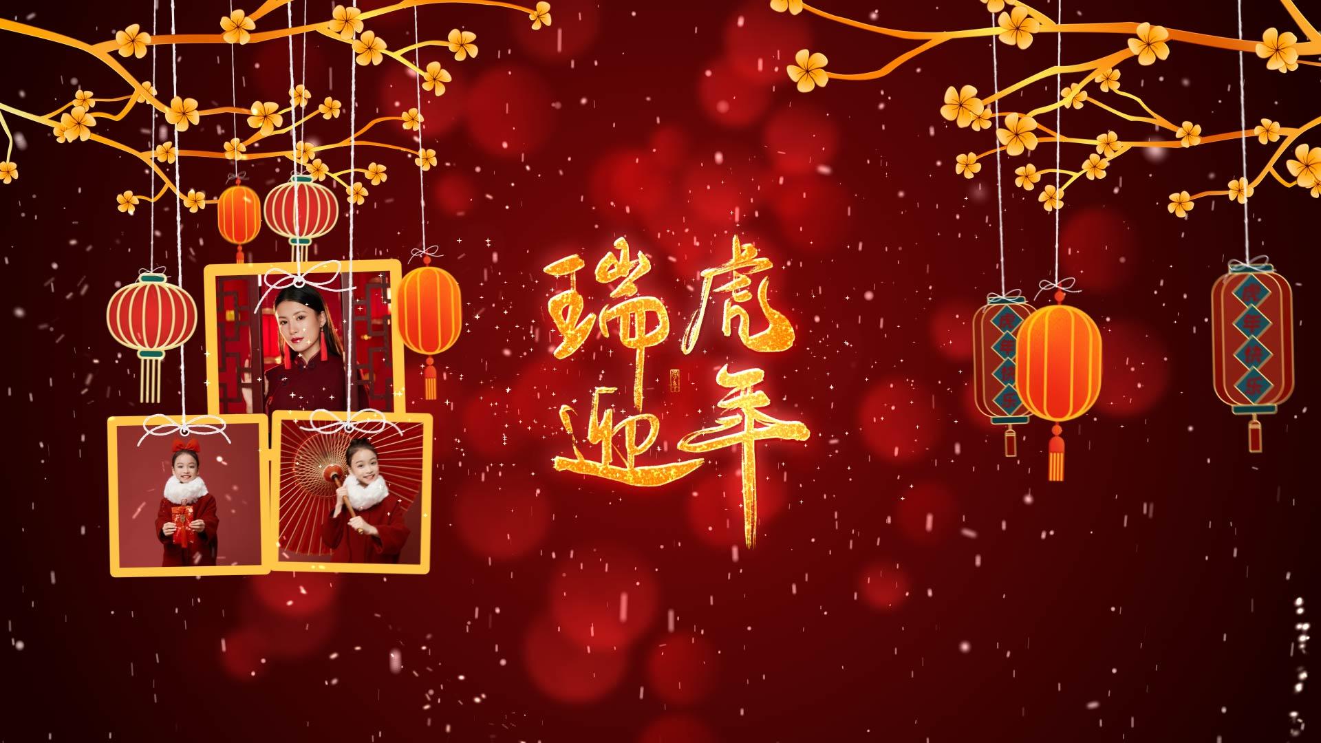 红色喜庆灯笼虎年新年大吉片头视频的预览图