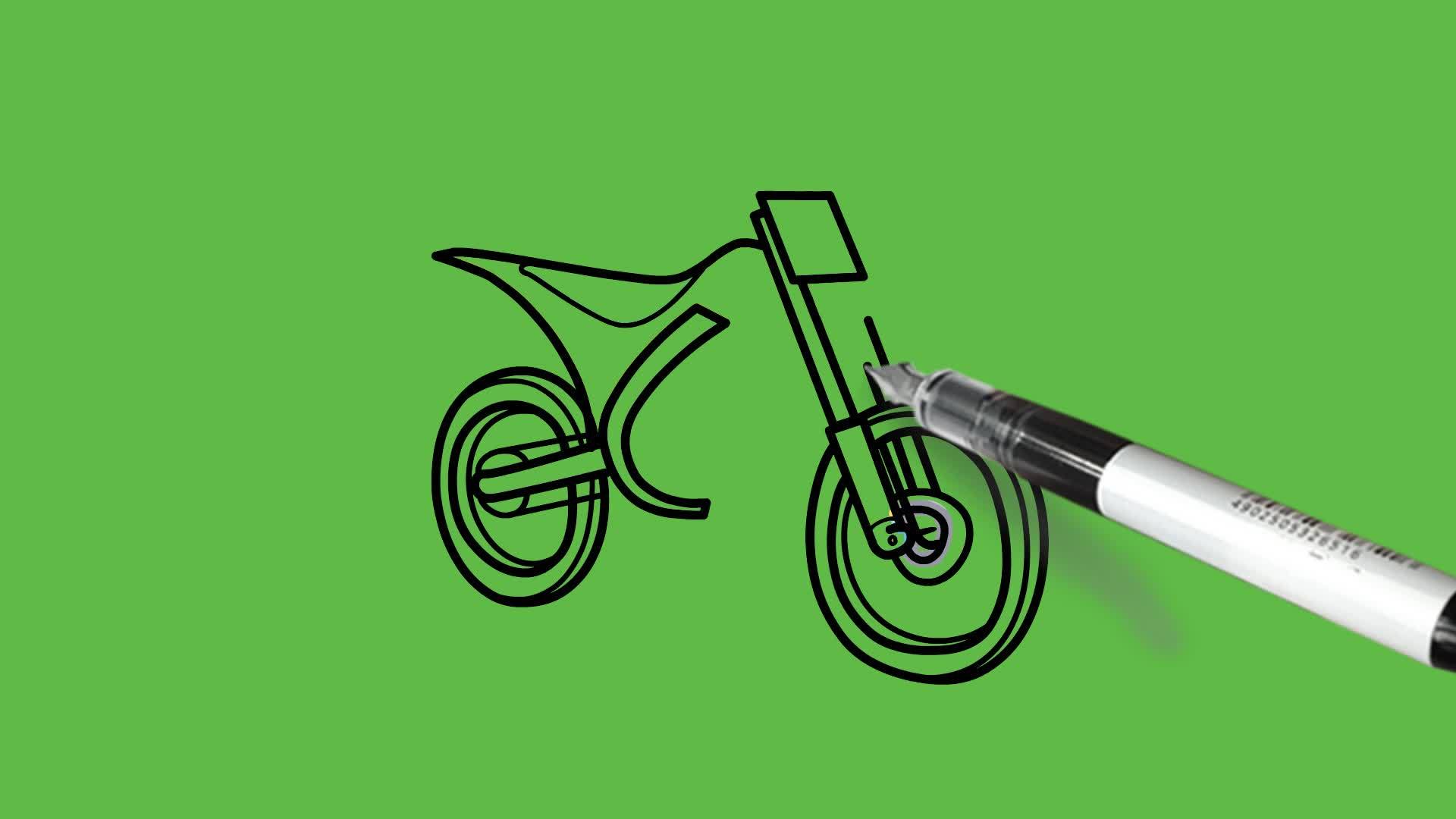在抽象的绿色背景下绘制摩托车和自行车的颜色组合视频的预览图