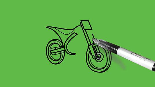 在抽象的绿色背景下绘制摩托车和自行车的颜色组合视频的预览图