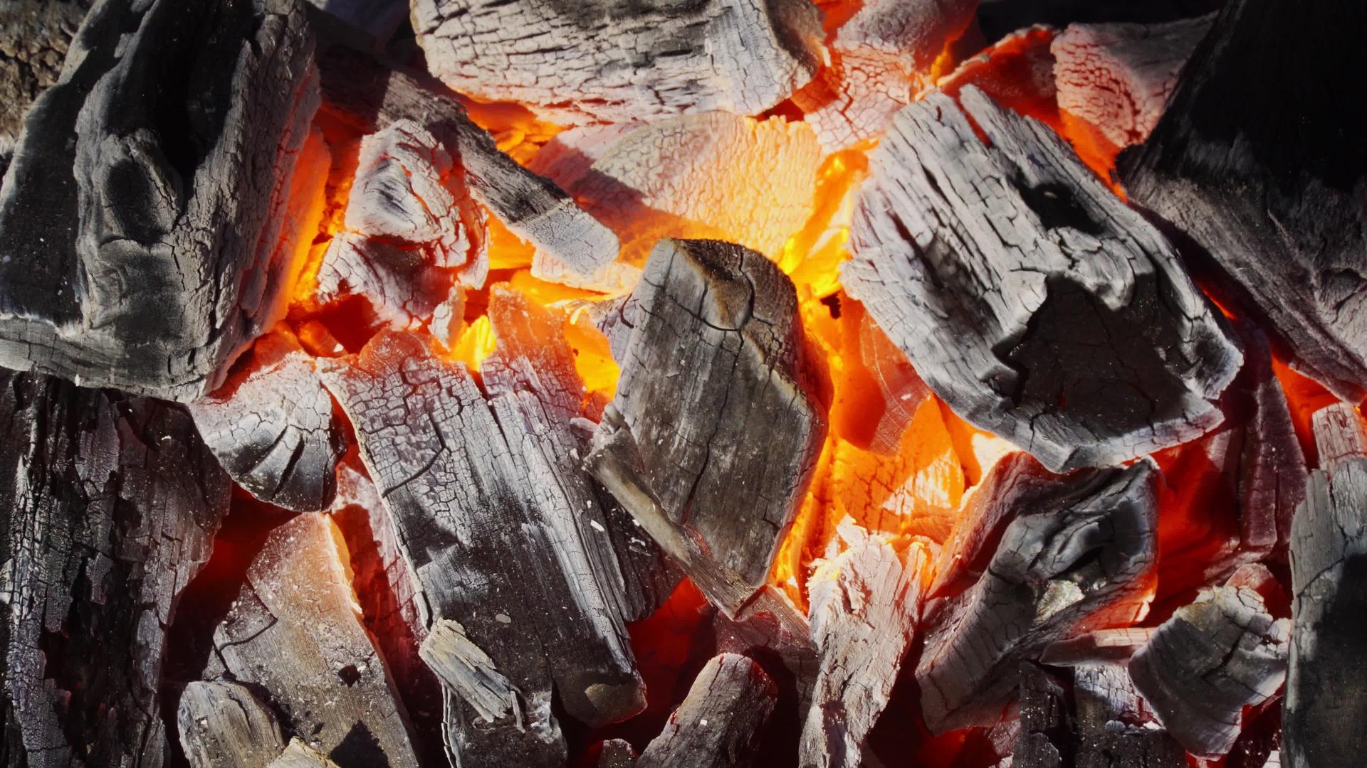 烧焦的木炭开始在厨房烤箱里燃烧热炭和烟火视频的预览图