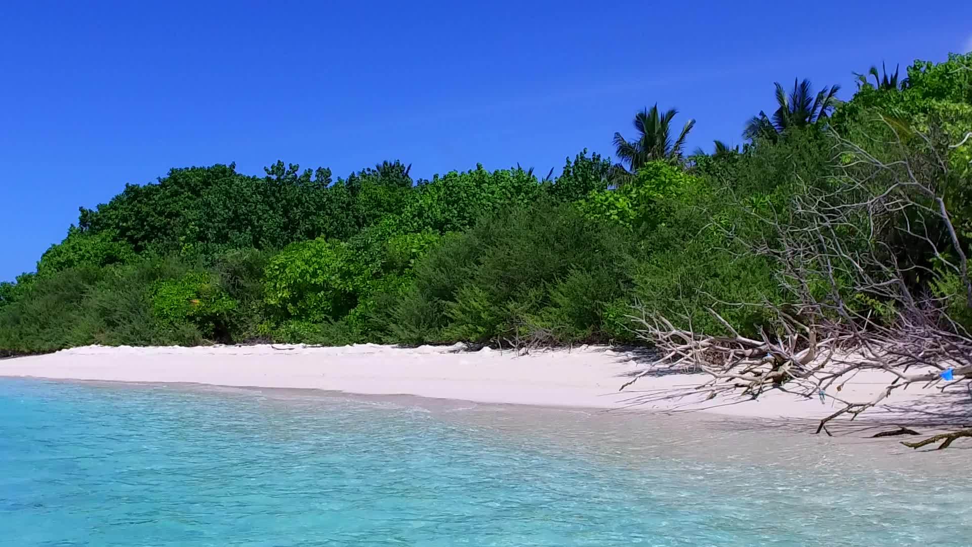 蓝色环礁海浪附近有干净的沙子背景沿着蓝色环礁路穿过海滩视频的预览图