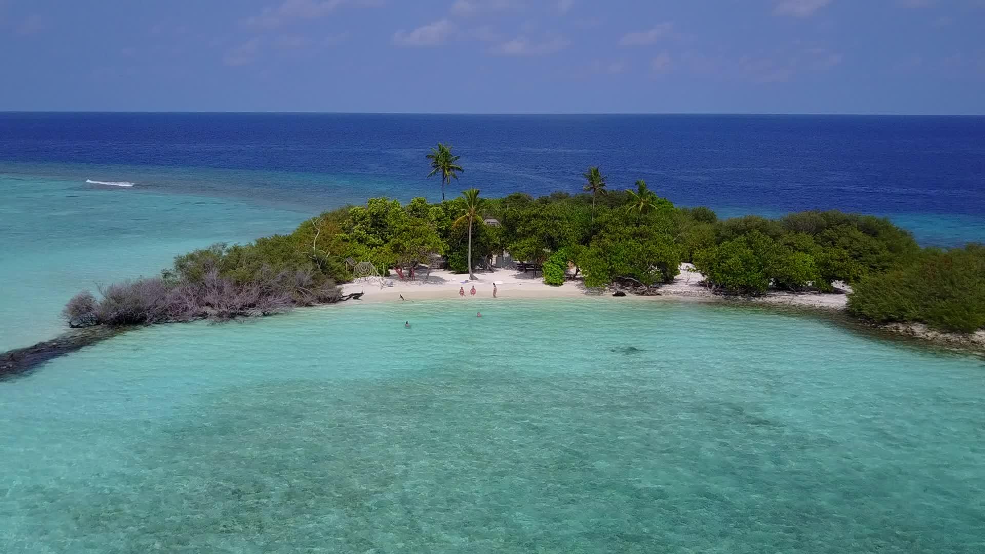 阳光明媚的海湾海滩之旅阳光下清澈的水和白色的海滩背景视频的预览图
