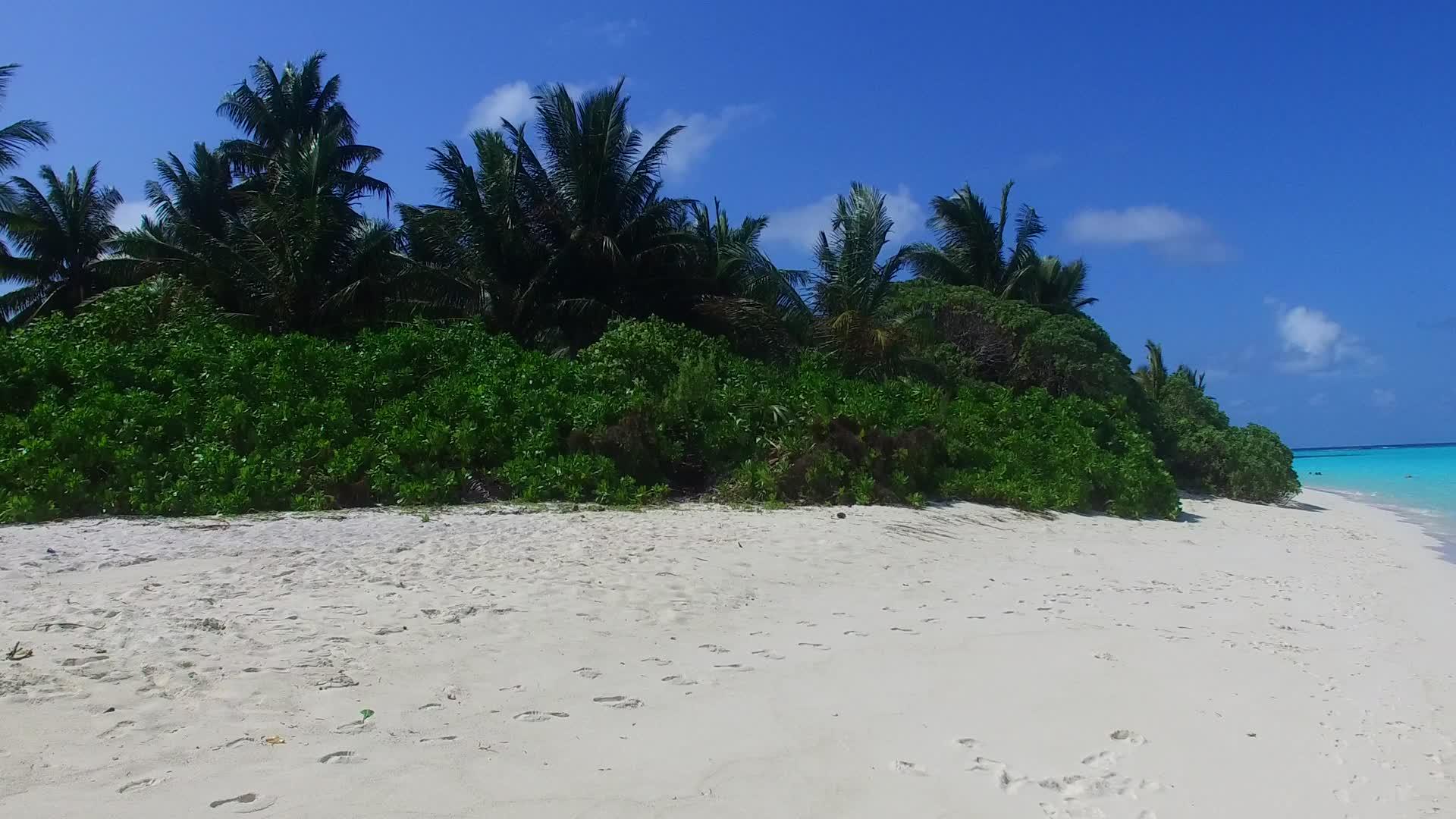 夏季和夏季热带海岸海滩断岸全景在度假村附近使用清水和清洁沙子视频的预览图