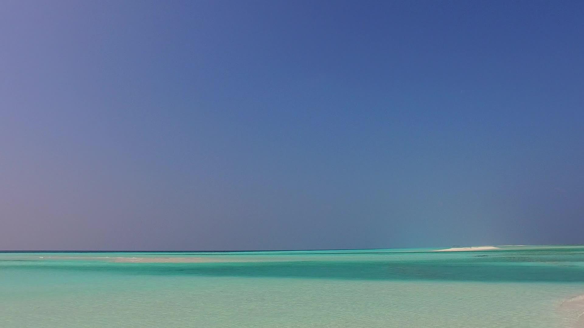 蓝色海洋和棕榈树附近的浅沙背景阳光明媚的海洋海岸海滩冒险视频的预览图