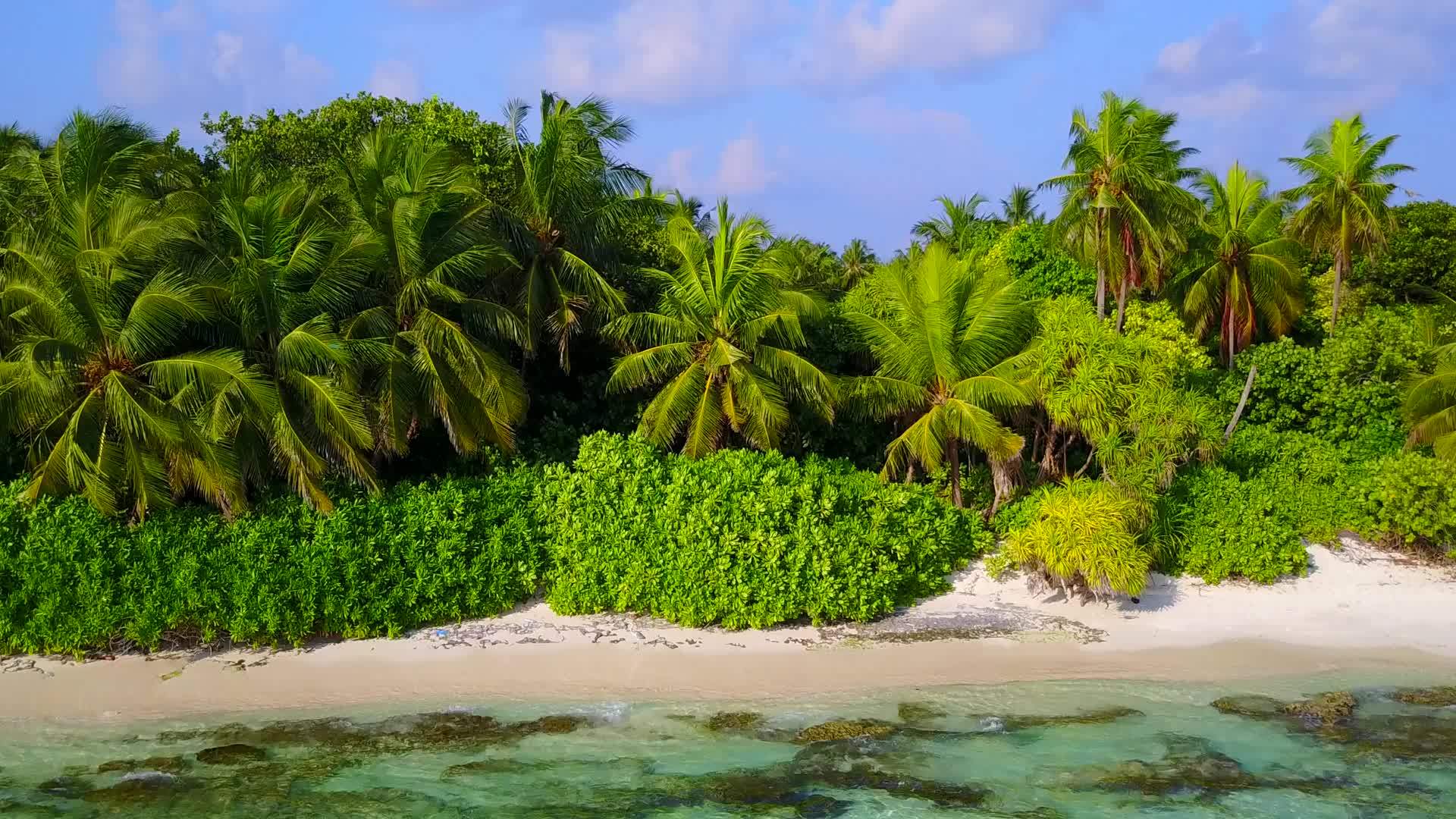 豪华岛屿海滩沿着沙巴附近的浅环礁湖和白色海滩航行视频的预览图