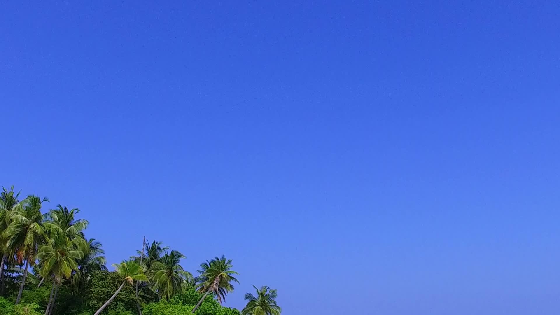 蓝绿色的海洋和田园诗般的海岸线靠近波浪的白色沙滩背景视频的预览图