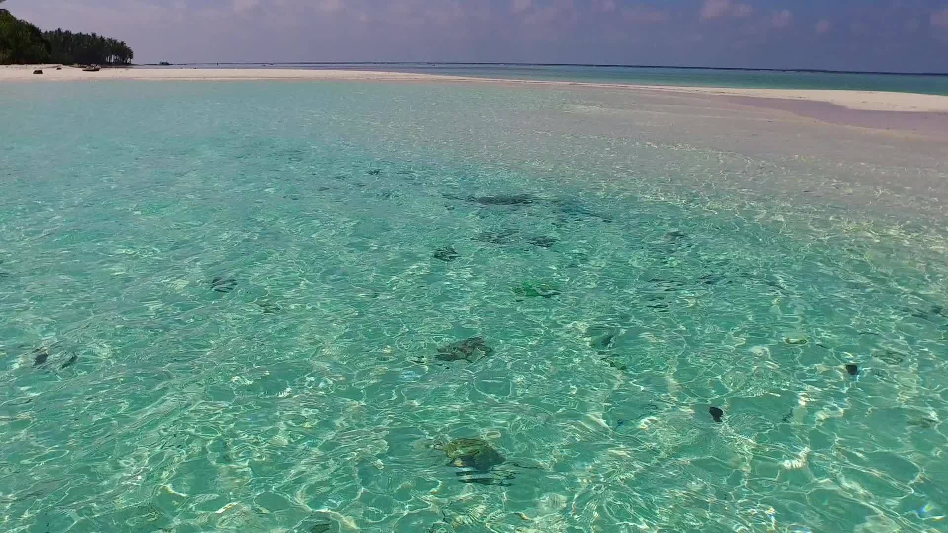 夏季旅行以蓝绿环礁湖和日出后的白色沙滩为背景完美完美视频的预览图