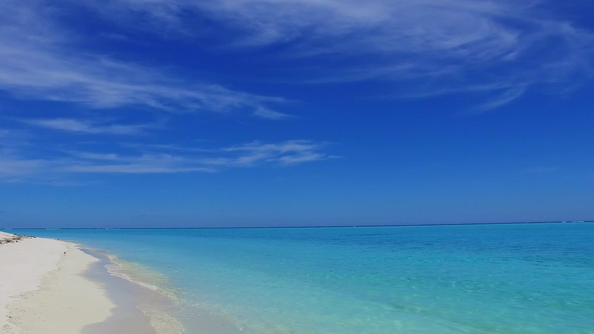 在珊瑚礁附近有一个蓝色的泻湖有白沙的背景欣赏美丽的泻湖海滩生活视频的预览图