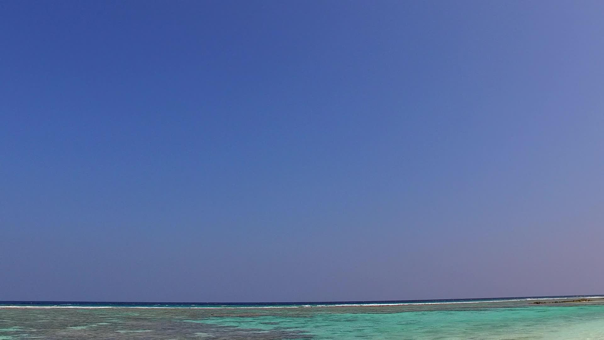海洋海滩度假的夏季风景蓝色和绿色的大海靠近干净的冲浪视频的预览图