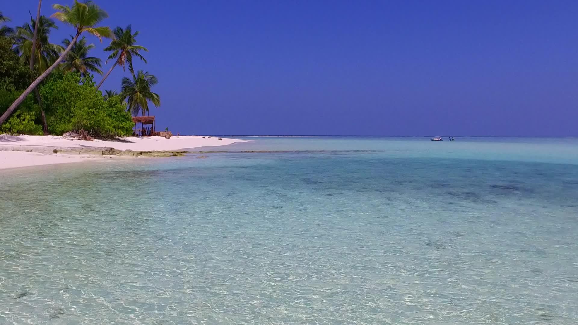 通过蓝色的海洋和靠近波浪的浅沙背景温暖的旅行海洋岛屿海滩野生海滩视频的预览图