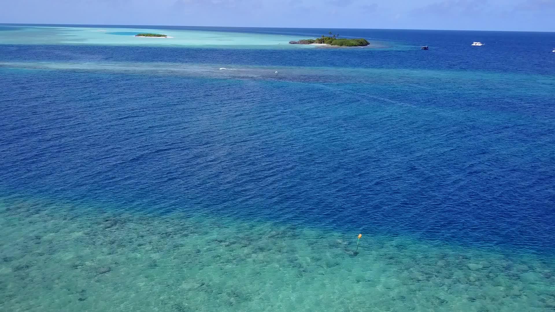 蓝绿色的海洋和棕榈树附近的白色沙滩度假胜地视频的预览图