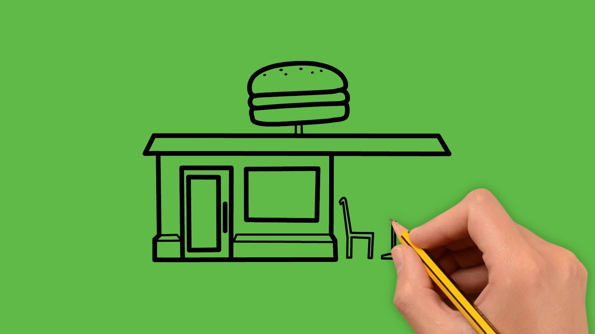 用绿色背景配色组合的汉堡店艺术品视频的预览图