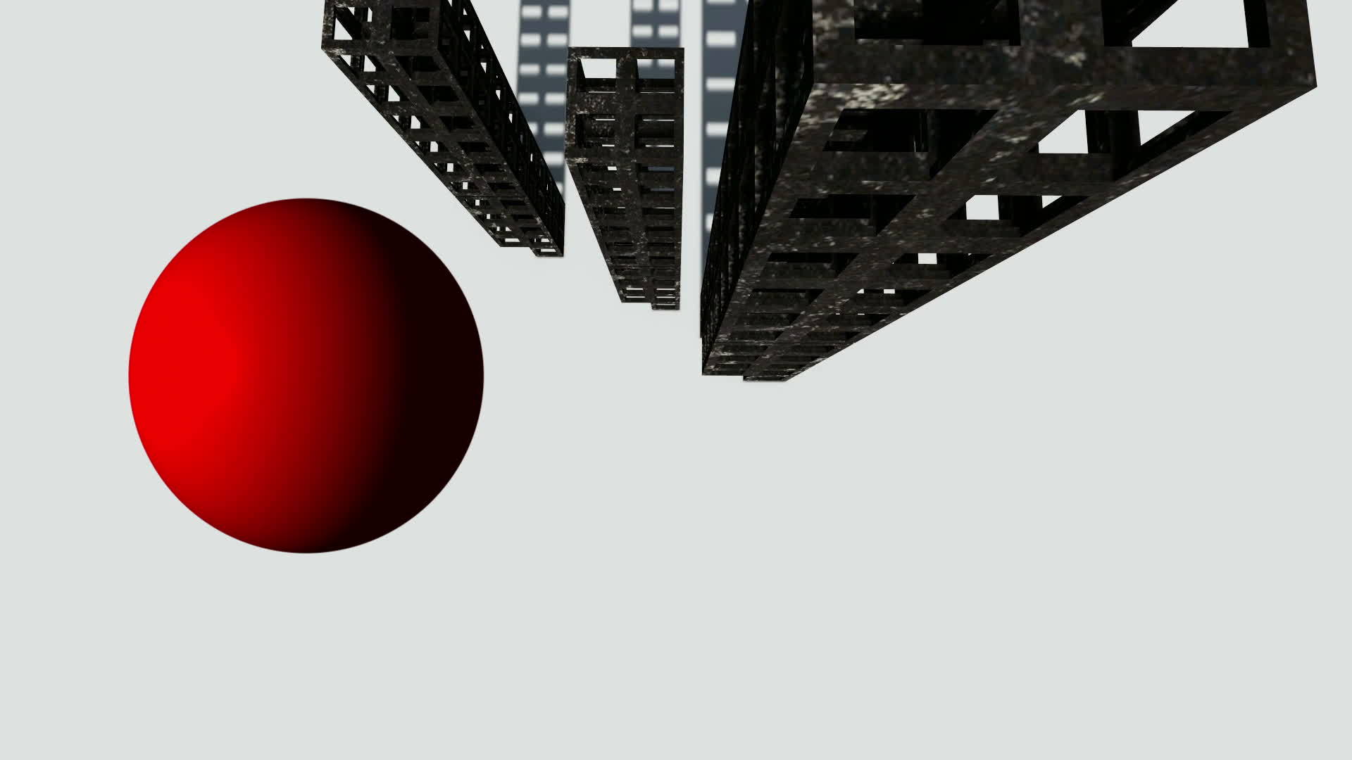 红色球体在现代抽象梁结构中移动3d视频的预览图