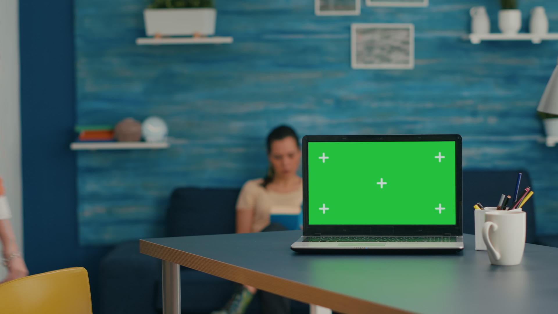 手持笔记本电脑配备绿色屏幕染色体钥匙视频的预览图