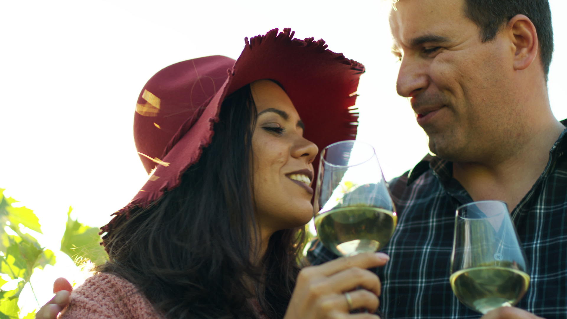 一对美丽的夫妇在镜头花中品尝葡萄酒视频的预览图