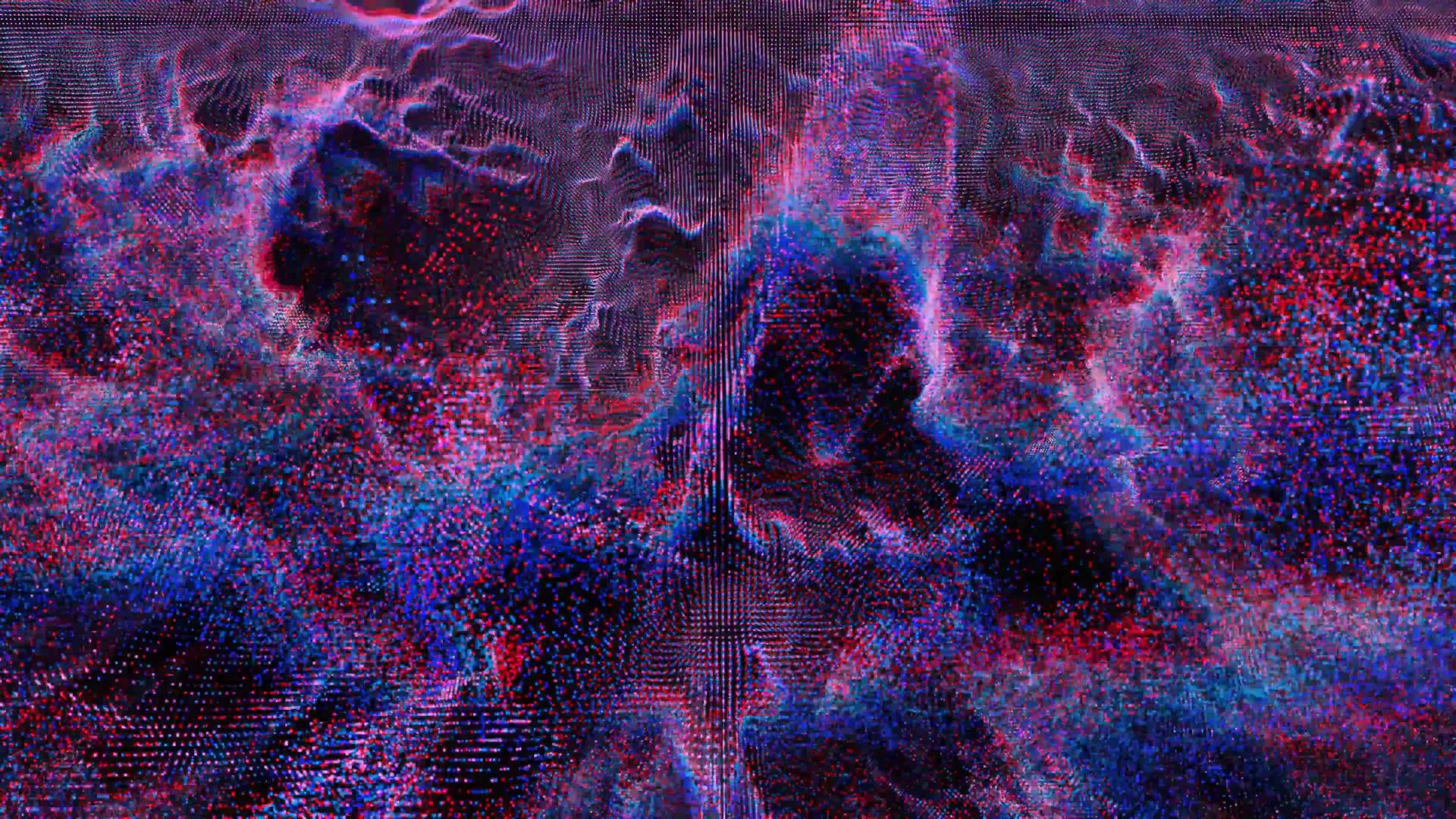 数百万个抽象的红色、青色和蓝色粒子大数据术波形视频的预览图