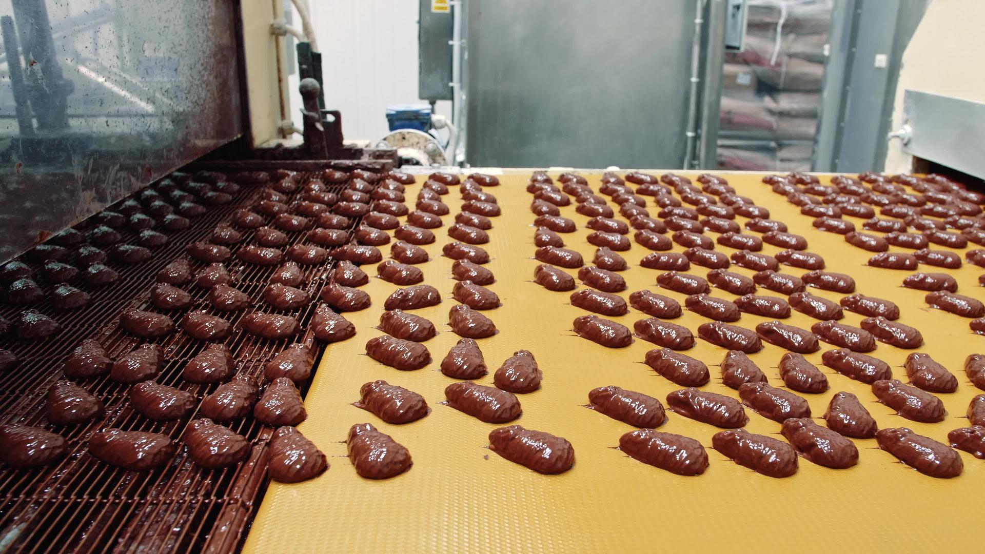 糖果工厂巧克力糖的输送器视频的预览图