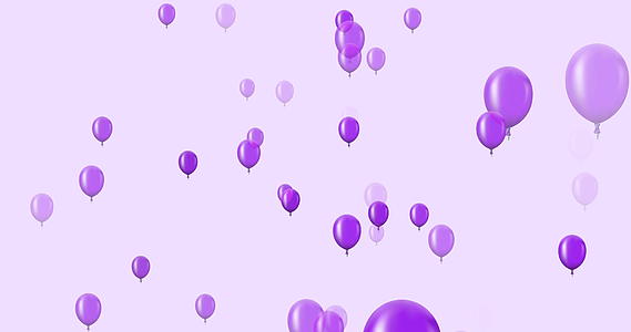 在黑暗的背景下飞行的紫色气球动画周年纪念日或节日快乐视频的预览图
