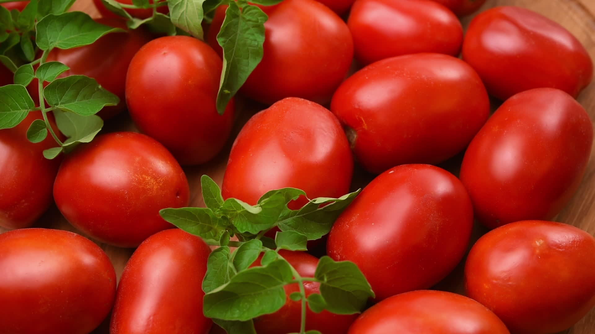 成熟的红番茄和绿叶旋转视频的预览图