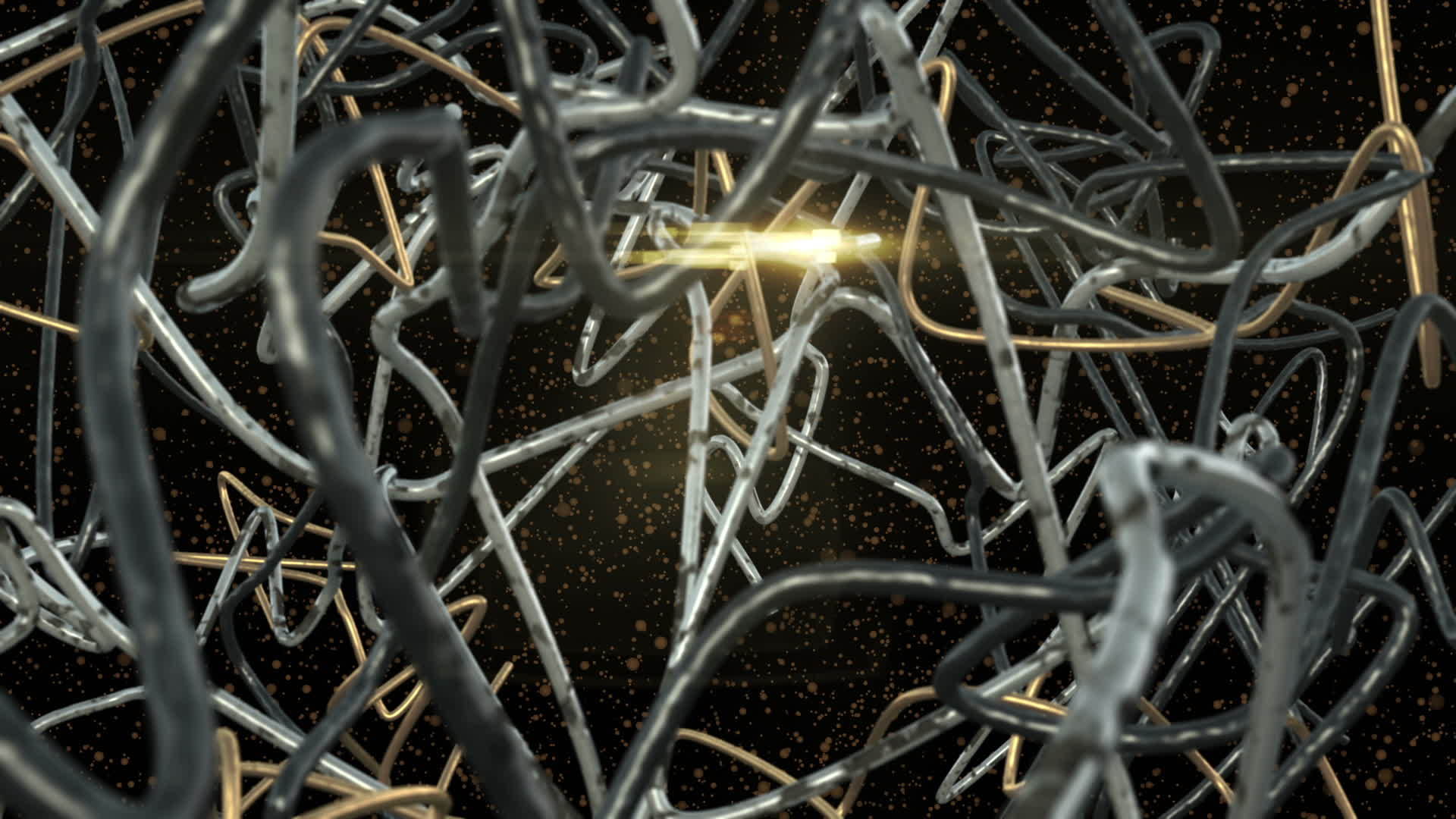 金色螺旋形状的抽象旋转和耀斑3d动画视频的预览图