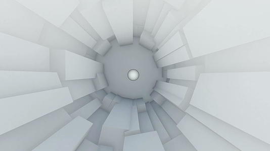 通过白色立方体隧道和球3D动画放大视频的预览图