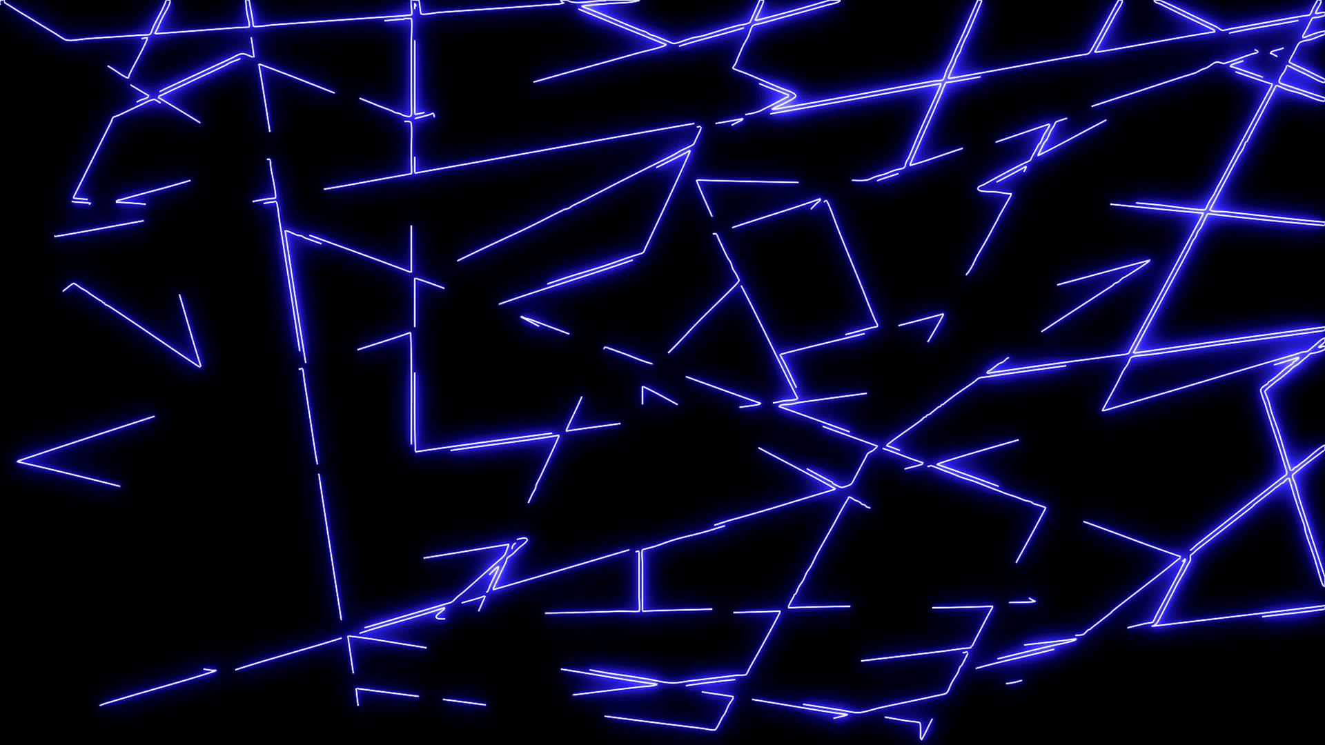 霓虹灯中的抽象线相互交叉形成一个类似于黑色背景的网络视频的预览图