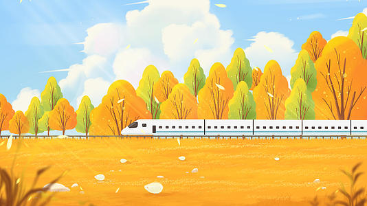 秋季列车黄叶动态背景视频4K立秋季视频的预览图