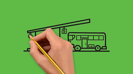 公绿色背景上绘制彩色组合的公交车站艺术Busstop视频的预览图